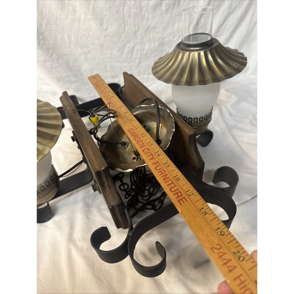 Vintage 70's Hang Light Tavern Iron Rustic Wood Farmhouse Saloon Pub Spanish Rev
